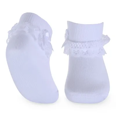 Meia Soquete Infantil Brando Com Renda E Laço