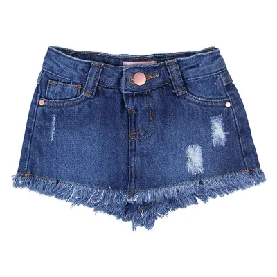 Short Saia Jeans Infantil Color Mini Puído E Barra Desfiada