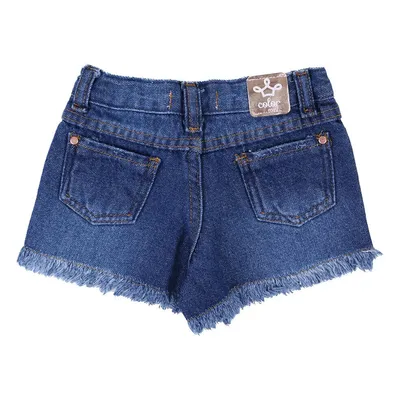 Short Saia Jeans Infantil Color Mini Puído E Barra Desfiada