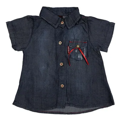 Camisa Jeans Mackvanny Com Bolso Detalhe Laço Menina Camisa Jeans Mackvanny Com Bolso Detalhe Laço Menina