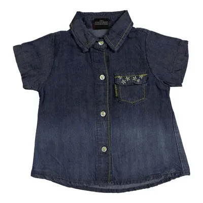 Camisa Jeans Mackvanny Com Bolso E Bordado Floral Bebê Camisa Jeans Mackvanny Com Bolso E Bordado Floral Bebê