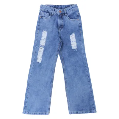 Calça Jeans Juvenil Frommer Wide Leg Detalhe Puídos Calça Jeans Juvenil Frommer Wide Leg Detalhe Puídos