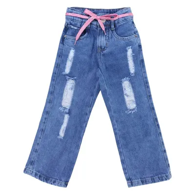 Calça Jeans Infantil Frommer Wide Leg Detalhe Puídos Calça Jeans Infantil Frommer Wide Leg Detalhe Puídos