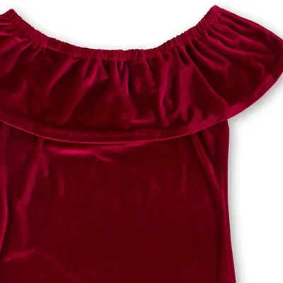 Vestido Juvenil Pami Veludo Ombro A Ombro Babado Ciganinha Vestido Juvenil Pami Veludo Ombro A Ombro Babado Ciganinha