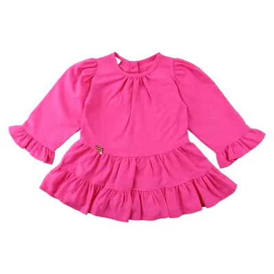 Vestido Bebê Din Don Liso Em Viscose Com Babados Vestido Bebê Din Don Liso Em Viscose Com Babados