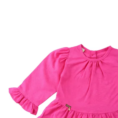 Vestido Bebê Din Don Liso Em Viscose Com Babados Vestido Bebê Din Don Liso Em Viscose Com Babados