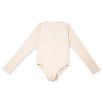 Body Juvenil Pami Viscolycra Manga Longa Com Detalhe Renda