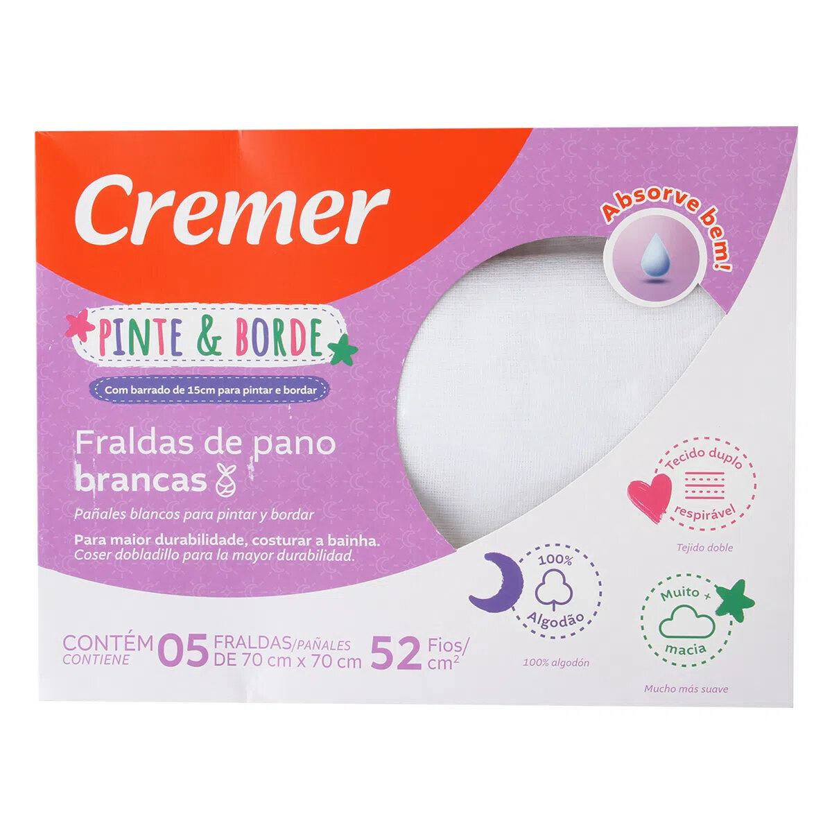 Kit Fralda Cremer Pinte E Borde Luxo Com 05 Unidades 70x70