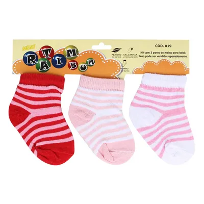 Kit Meia Bebê Ratimbum Listrada 03 Unidades