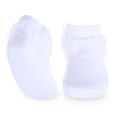 Meia Infantil Brando Com Renda Voal E Laço Meia Infantil Brando Com Renda Voal E Laço