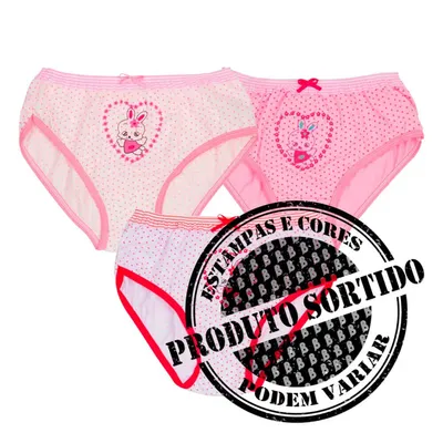 Kit Calcinha Infantil Tampinha Estampa Sortida - 3 Peças Kit Calcinha Infantil Tampinha Estampa Sortida - 3 Peças