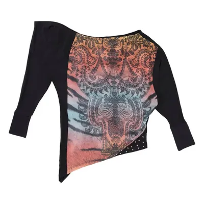 Blusa Juvenil Pami Manga Longa Assimétrica Estampada