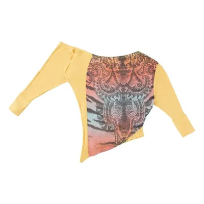 Blusa Juvenil Pami Manga Longa Assimétrica Estampada