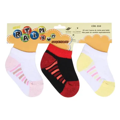 Kit Meia Sapatilha Ratimbum Bebê 03 Unidades Unisex