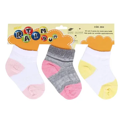 Kit Meia Bebê Ratimbum Trabalhada 03 Unidades