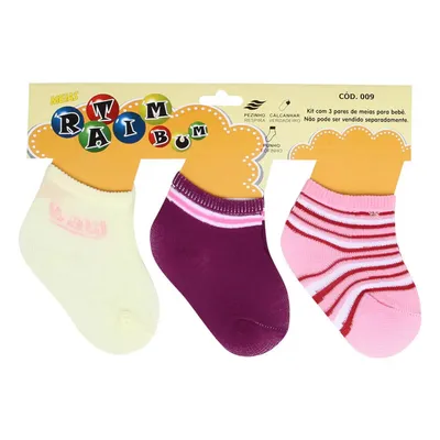 Kit Meia Bebê Ratimbum Estampada 03 Unidades