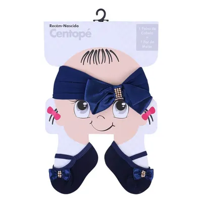 Kit Centopé Recém-Nascido Faixa Cabelo + Meia Sapatilha Marinho Kit Centopé Recém-Nascido Faixa Cabelo + Meia Sapatilha Marinho