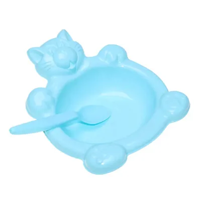 Prato De Bebê Plastibaby Com Colher Azul Leitoso Prato De Bebê Plastibaby Com Colher Azul Leitoso