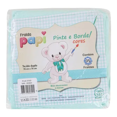 Fralda Papi Pinte e Borde Pacote Com 05 Unidades 70x70 Verde