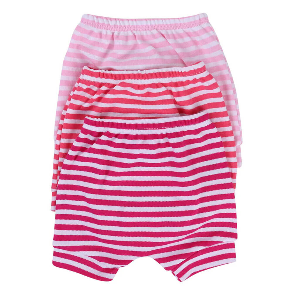 Kit Short Smoby Baby 03 Peças Malha Listrada Bordado Bumbum Menina