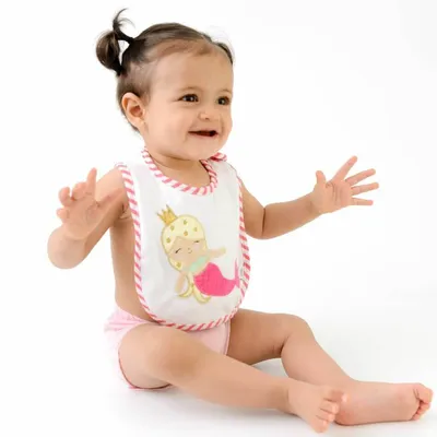 Babador Zip Impermeável E Lavável Sereia Alana Branco