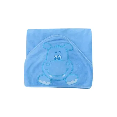 Kit Zip Toalha Com Capuz + 03 Panos De Boca Hipopótamo Azul