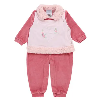 Macacão Longo Baby Gijo Em Plush Carneiro Bordado Coração Love