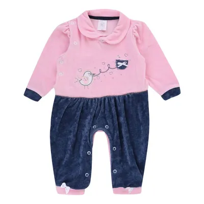 Macacão Longo Baby Gijo Em Plush Bordado Pássaro