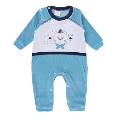 Macacão Longo Baby Gijo Em Plush Bordado Urso Marinheiro