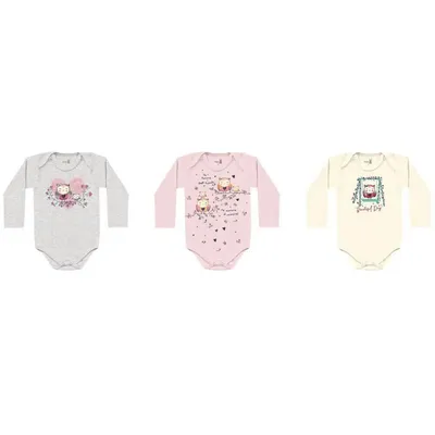 Kit Body Kiko Baby Manga Longa Com 03 Peças Suedine Coruja Kit Body Kiko Baby Manga Longa Com 03 Peças Suedine Coruja