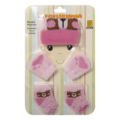 Kit Enxoval Duck Menina Touca + Luvas + Meia Ursa Kit Enxoval Duck Menina Touca + Luvas + Meia Ursa