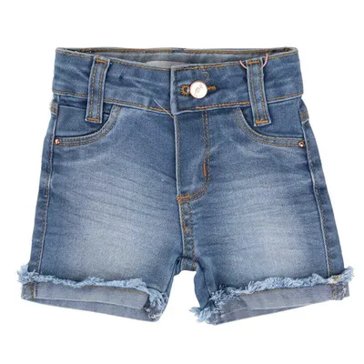 Shorts Jeans Oznes Menina Lycra Com Barra Virada Desfiada Shorts Jeans Oznes Menina Lycra Com Barra Virada Desfiada