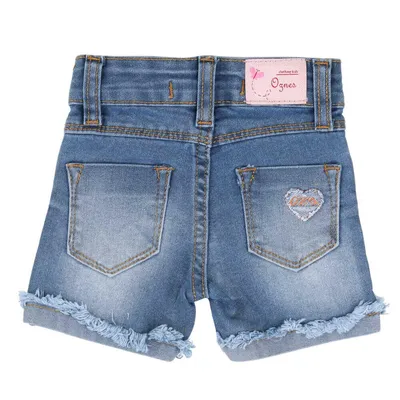Shorts Jeans Oznes Menina Lycra Com Barra Virada Desfiada Shorts Jeans Oznes Menina Lycra Com Barra Virada Desfiada