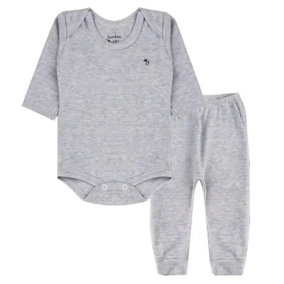 Conjunto Junkes Body Manga Longa Suedine Básico