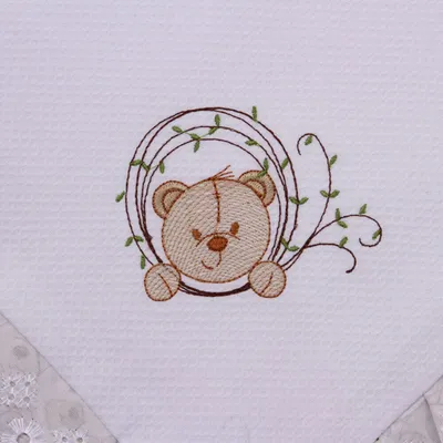 Manta Art Bebê Em Piquê Forrada Bordado Urso Moldura Manta Art Bebê Em Piquê Forrada Bordado Urso Moldura