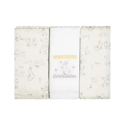 Kit Fralda Papi Composê Estampada Bordado Coelha - 03 Peças