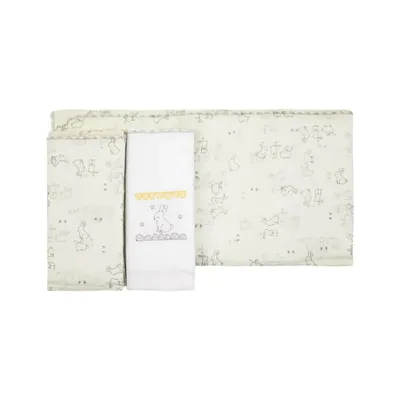 Kit Fralda Papi Composê Estampada Bordado Coelha - 03 Peças