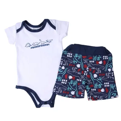 Conjunto Bebê Miniclo Body Estampa Dinos + Bermuda