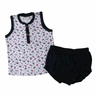 Conjunto Bebê Miniclo Regata Estampa Florzinha + Shorts Básico