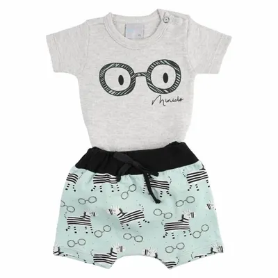 Conjunto Bebê Miniclo Body Estampa Óculos + Bermuda Zebrinhas