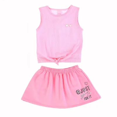 Conjunto Infantil Color Mini Regata Com Nó + Shots Saia Conjunto Infantil Color Mini Regata Com Nó + Shots Saia