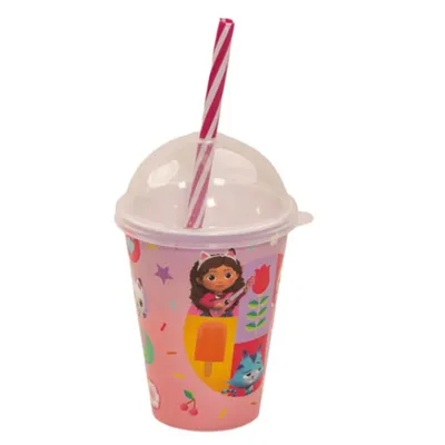 Copo Shake Infantil Plasútil Casa Mágica Com Canudo 280ML Copo Shake Infantil Plasútil Casa Mágica Com Canudo 280ML