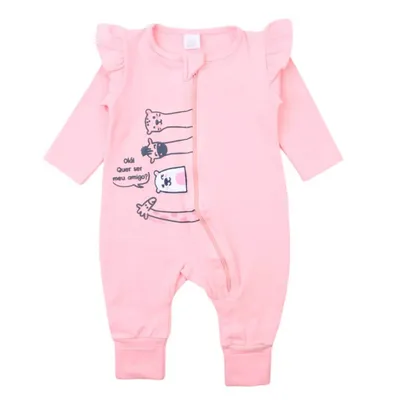 Macacão Longo Baby Gijo Vira Pé Em Cotton Com Zíper