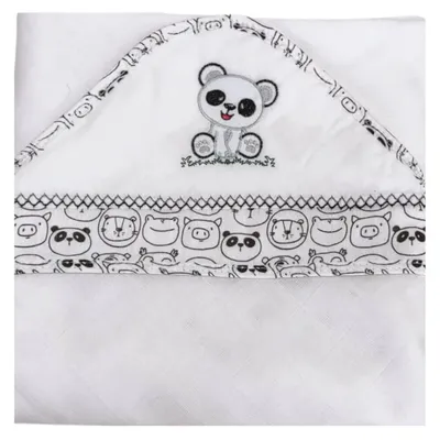 Toalha Bebê Teciclean Aplique Bordado Panda E Animais Toalha Bebê Teciclean Aplique Bordado Panda E Animais