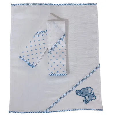 Kit Pano de Boca Bebê Teciclean Bordado Elefante - 03 Peças Kit Pano de Boca Bebê Teciclean Bordado Elefante - 03 Peças