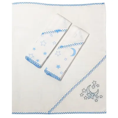 Kit Pano de Boca Bebê Teciclean Bordado Lua - 03 Peças