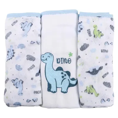 Kit Fralda Baby Gijo Bordado Dinossauro - 3 Peças Kit Fralda Baby Gijo Bordado Dinossauro - 3 Peças
