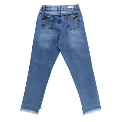 Calça Jeans Infantil Color Girl Wide Leg Com Cinto E Rasgos