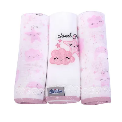 Kit Fralda Minasrey Bordada Alvinha Cloud - 03 Peças