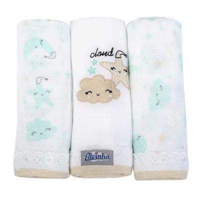 Kit Fralda Minasrey Bordada Alvinha Cloud - 03 Peças